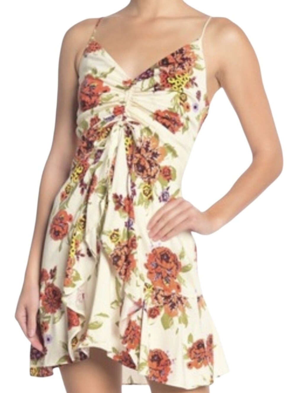 Free People Happy Heart Ruched Floral Bohemian Mini Dress Sz M